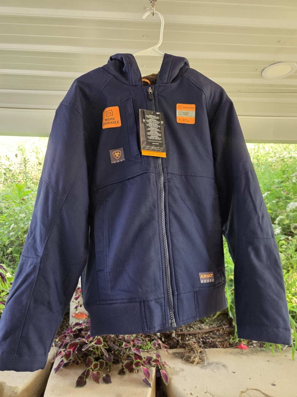 Mens Ariat Rebar Fleece lined Navy Hooded Work Jacket Size Small